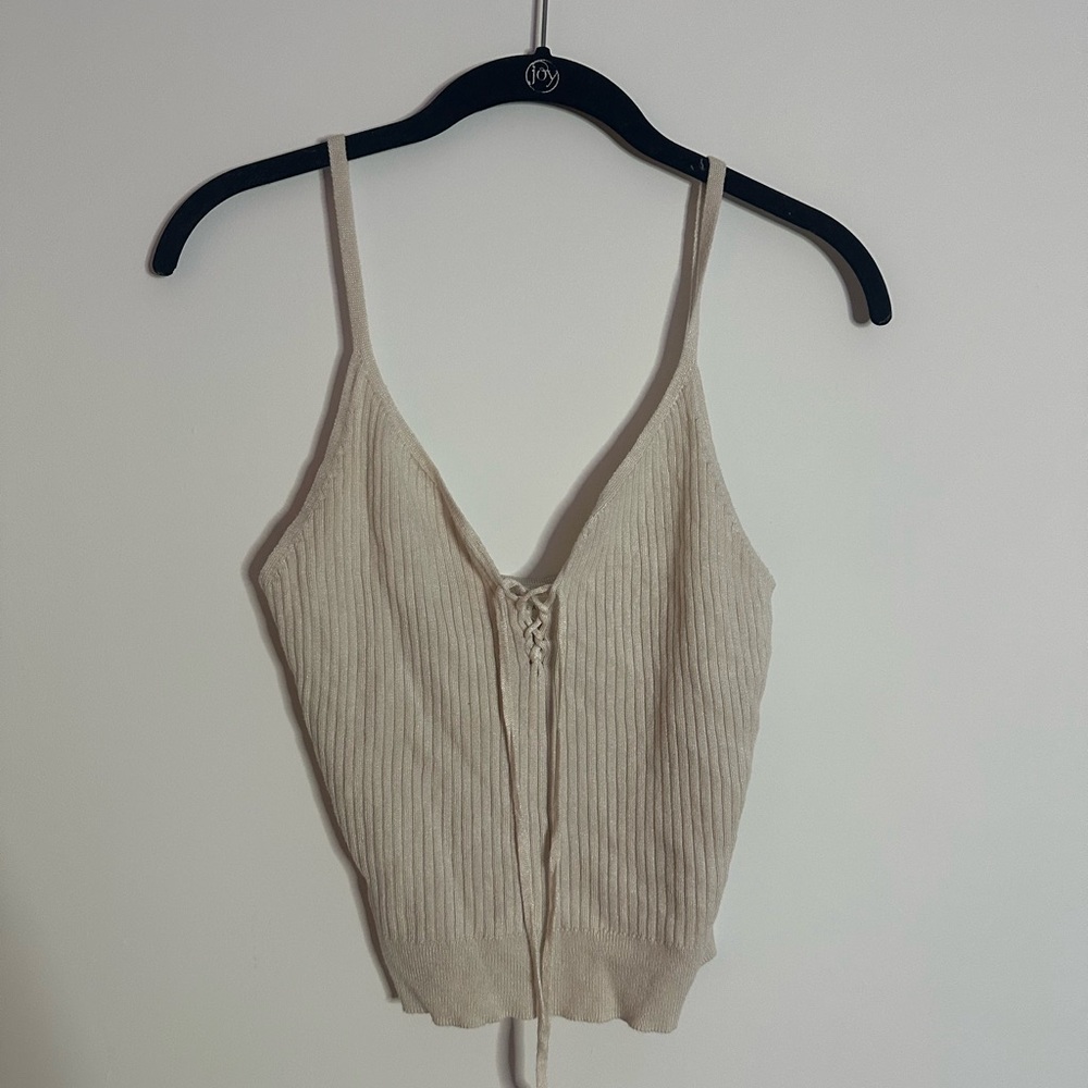 PacSun LA Hearts Beige Ribbed Lace-Up Camisole